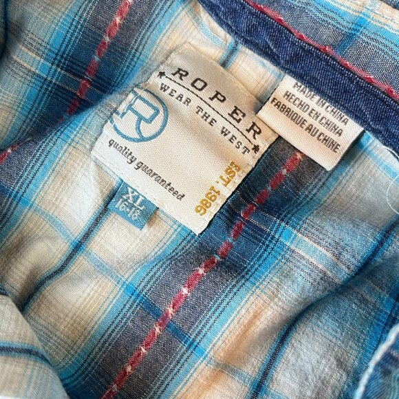Roper Ladies XL Western Style Pearl Snap Plaid Shirt Cowgirl Rodeo Work Wear - Picture 3 of 9